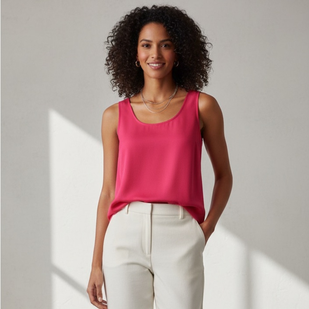 St. John Collection Silk Blend Crêpe de Chine Shell Tank Top - Grenadine Sz. 14